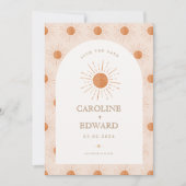 Verbrande Sinaasappel Sun Retro Boho Save the Date (Voorkant)