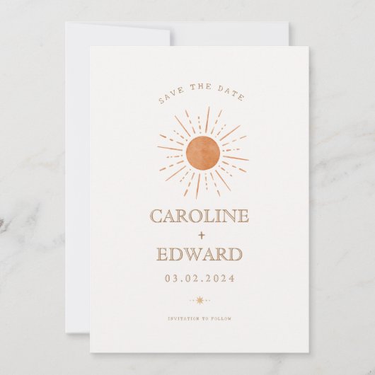Verbrande Sinaasappel Sun Retro Boho Save the Date (Voorkant)