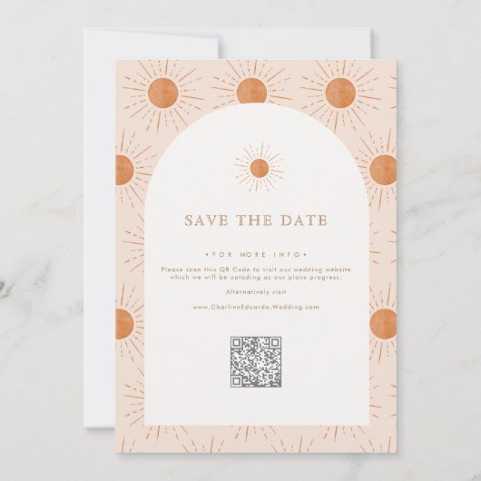 Verbrande Sinaasappel Sun Retro Boho Save the Date (Achterkant)