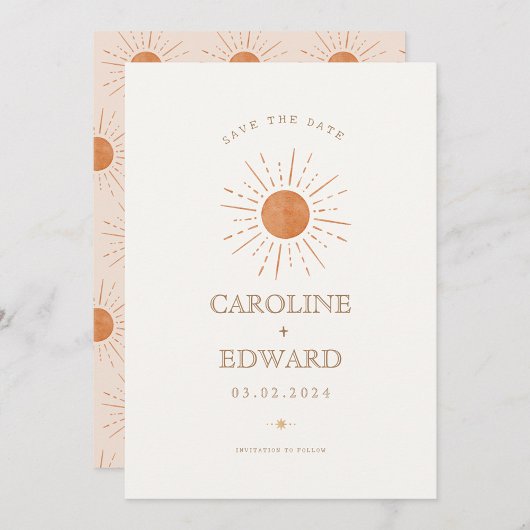 Verbrande Sinaasappel Sun Retro Boho Save the Date