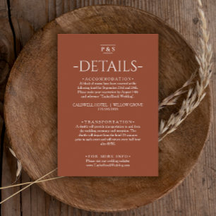 Verbrande Sinaasappel Terracotta Monogram Bruiloft Informatiekaartje