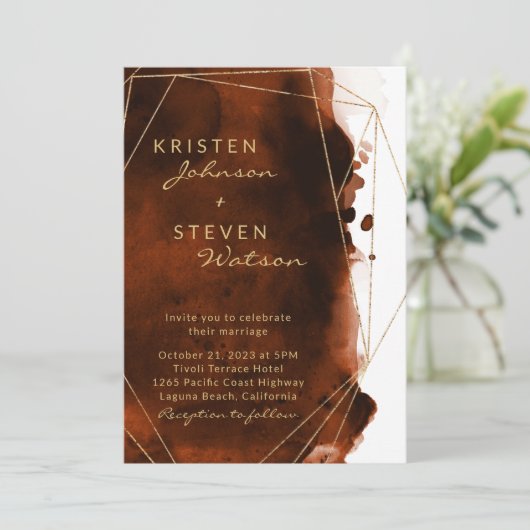 Verbrande Sinaasappel Terracotta Waterverf Bruilof Kaart (Staand voorkant)