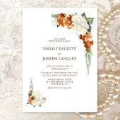 Verbrande Sinaasappel Witte Roos Bloemenbruiloft Kaart