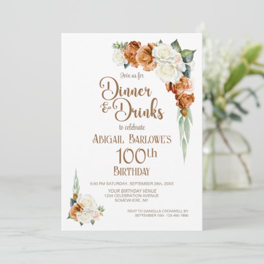 Verbrande Sinaasappels Bloemen 100ste Verjaardag D Kaart (Staand voorkant)