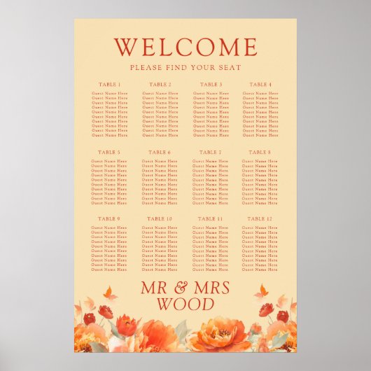 Verbrande Sinaasappels Bloemen Fall Wedding Zittin Poster (Voorkant)
