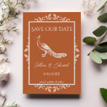 Verbrande Sinaasappels pauw bloeien Save the date Aankondiging<br><div class="desc">Personaliseer een unieke huwelijksaankondiging met een verbrande Oranje Peacock Flourish Save the Date. Het aankondigingsontwerp is voorzien van een elegante pauw versierd met bloemen. Extra opslaan van de datum aankondiging beschikbaar voor dit ontwerp in een verscheidenheid van kleuren.</div>