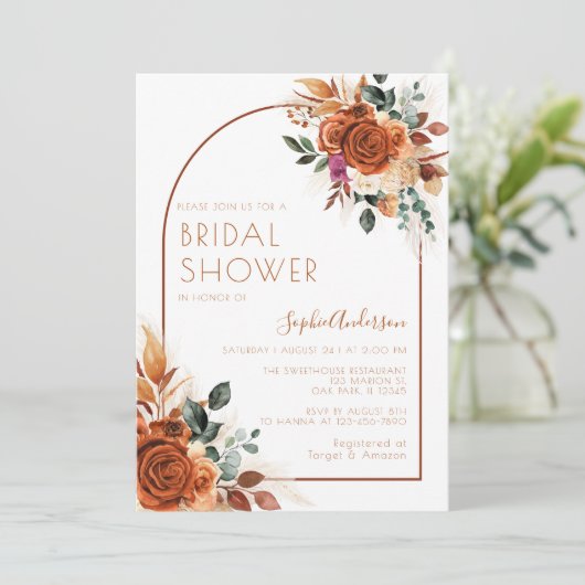 Verbrande Sinaasbloemen Pampas Gras Bruiloft Feest Kaart (Staand voorkant)