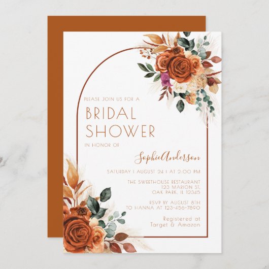 Verbrande Sinaasbloemen Pampas Gras Bruiloft Feest Kaart (Voorkant / Achterkant)