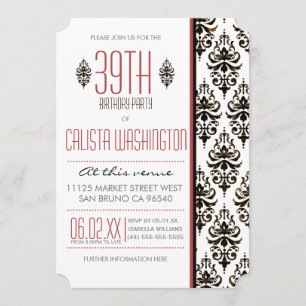 Verbrande Vintage Damask 39e verjaardagsfeest Kaart