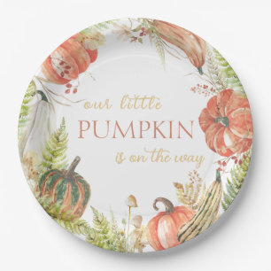 Verbrande Waterverf Pompoen Herfst Floral Baby sho Papieren Bordje