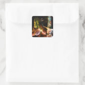 verbranden vierkante sticker (Tas)