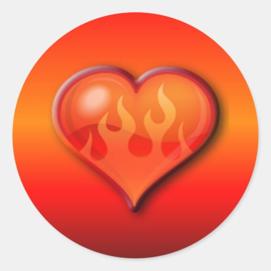 Verbrandend brandend hart ronde sticker (Voorkant)