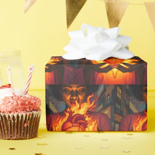 Verbrandend hart cadeaupapier (Verjaardagsfeest)