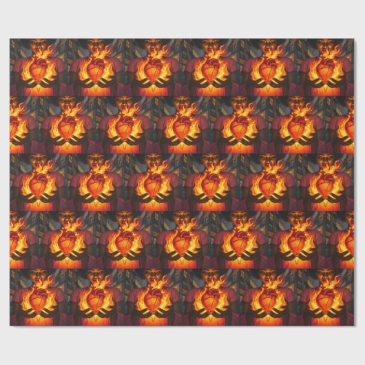 Verbrandend hart cadeaupapier (Vlak)