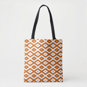 Verbrandend oranje en wit diamantpatroon tote bag