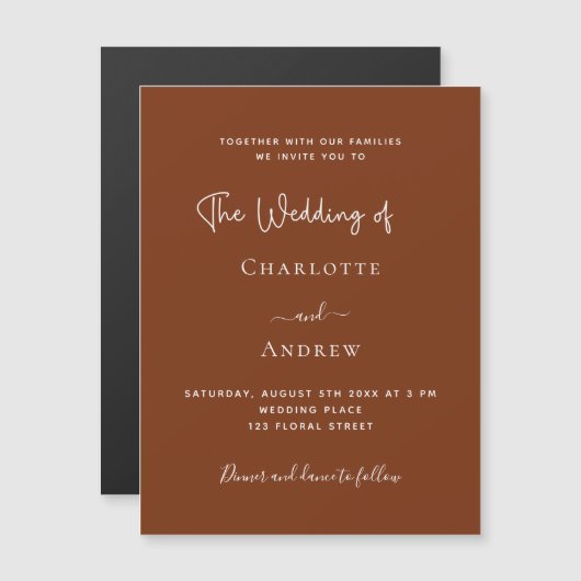 Verbrandend oranje roestscript luxe bruiloft magnetische uitnodiging (Voorkant / Achterkant)