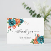 Verbrandend Sinaasappel Blauwgroen Waterverf Vrijg Bedankkaart (Staand voorkant)