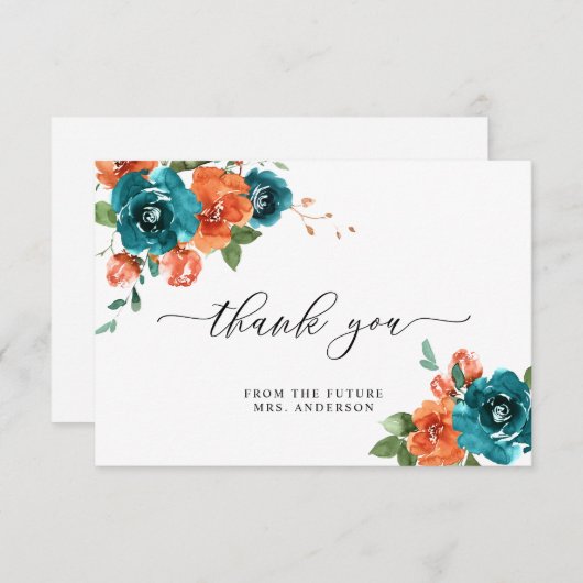 Verbrandend Sinaasappel Blauwgroen Waterverf Vrijg Bedankkaart (Voorkant / Achterkant)