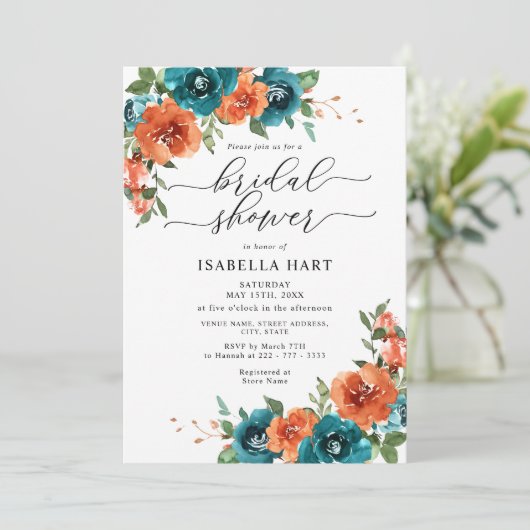 Verbrandend Sinaasappel Blauwgroen Waterverf Vrijg Kaart (Staand voorkant)