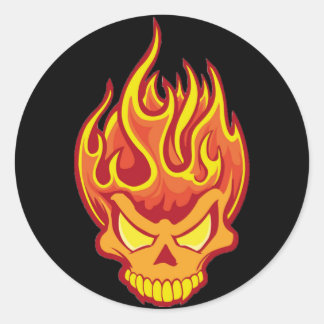 Verbrandende schedel ronde sticker