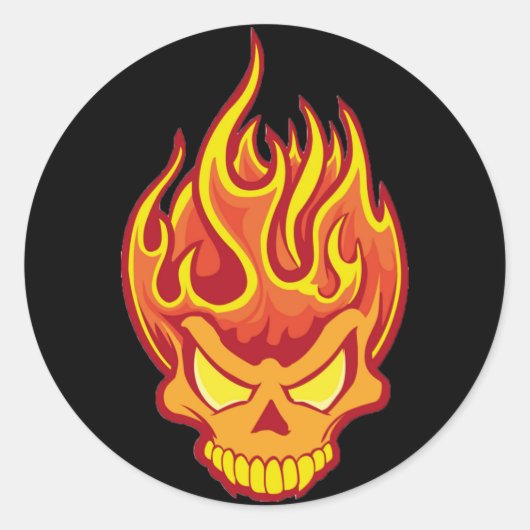 Verbrandende schedel ronde sticker (Voorkant)
