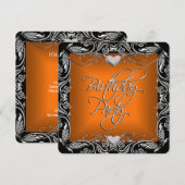 Verbranding Oranje Silver Black Birthday Party Kaart (Voorkant / Achterkant)