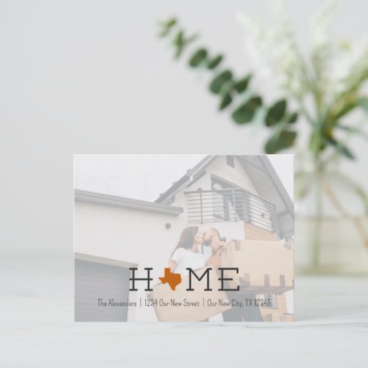 Verbranding van Oranje HOME Texas Moving Announcem Briefkaart (Staand voorkant)