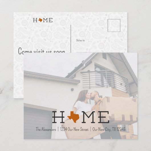 Verbranding van Oranje HOME Texas Moving Announcem Briefkaart (Voorkant / Achterkant)