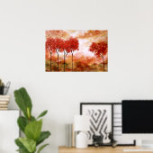 Verbrandingsbelofte, Abstracte landschapsrode bome Poster (Thuiskantoor)
