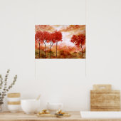 Verbrandingsbelofte, Abstracte landschapsrode bome Poster (Keuken)