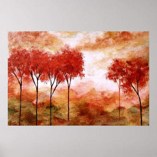 Verbrandingsbelofte, Abstracte landschapsrode bome Poster (Voorkant)