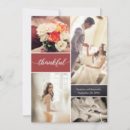 Verbrandt Oranje Thankful Script Custom Photo Wedd Bedankkaart (Voorkant)