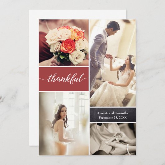 Verbrandt Oranje Thankful Script Custom Photo Wedd Bedankkaart (Voorkant / Achterkant)