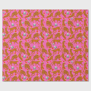 Verbreekbare tijgers met rode lippen en petten omw cadeaupapier