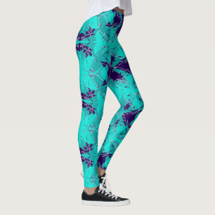 Verbrijzelde Aqua en Paarse Kaleidoscoop Leggings