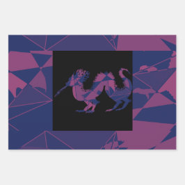 Verbrijzelde blauwe rode Chinese draak Inpakpapier Vel