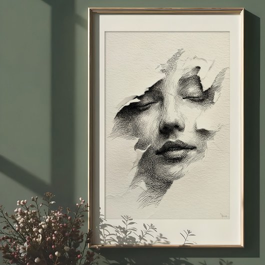 Verbrijzelde sereniteit: ingewikkeld monochroom ge poster