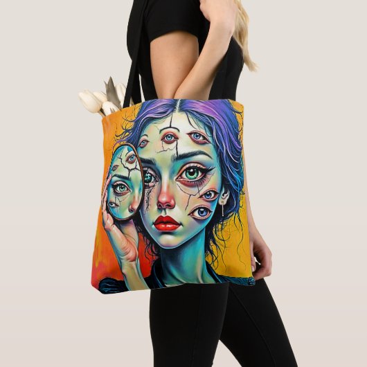 verbrijzelde zelfreflectie-kunst tote bag (Dichtbij)
