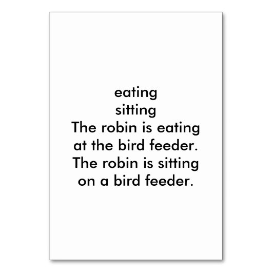 Verbs die Robin Bird Reading Flashcards eten Kaart (Achterkant)