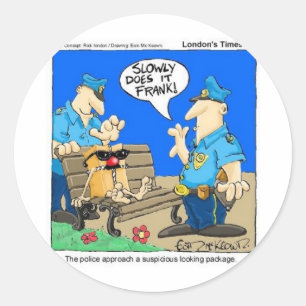 Verdacht Pakket Grappige Politie Cartoon Cadeaus Ronde Sticker