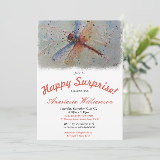 VERDACHTE PARTIJTEDRAGON FLY-INVITATIE KAART (Staand voorkant)