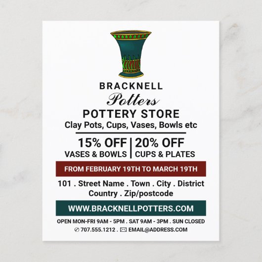 Verdampen, aardewerk, potten en omkeren flyer