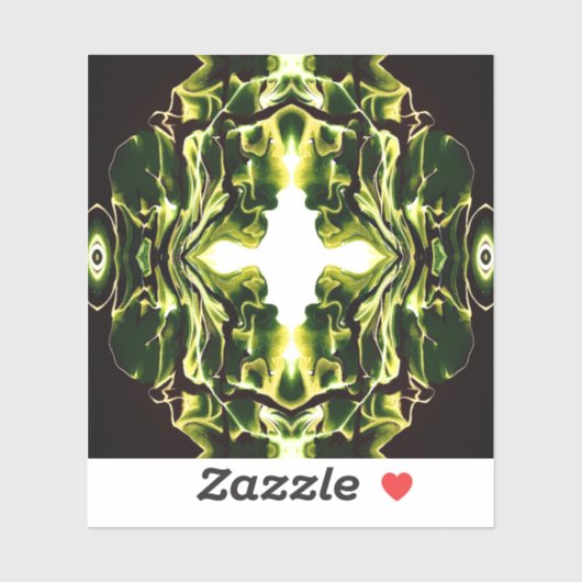 Verdant Abstract Green Gold Black White Fluid Art Sticker (Vel)