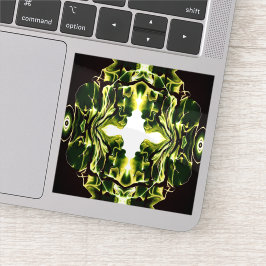 Verdant Abstract Green Gold Black White Fluid Art Sticker