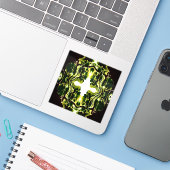 Verdant Abstract Green Gold Black White Fluid Art Sticker (Laptop met iPhone)