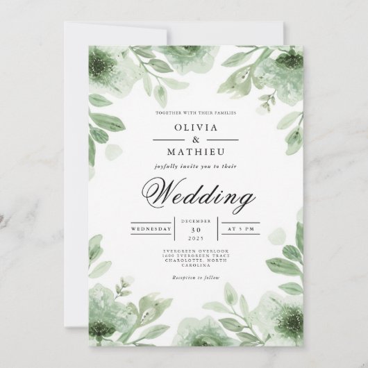 Verdant Bloom Botanische Romance bruiloft Kaart (Voorkant)