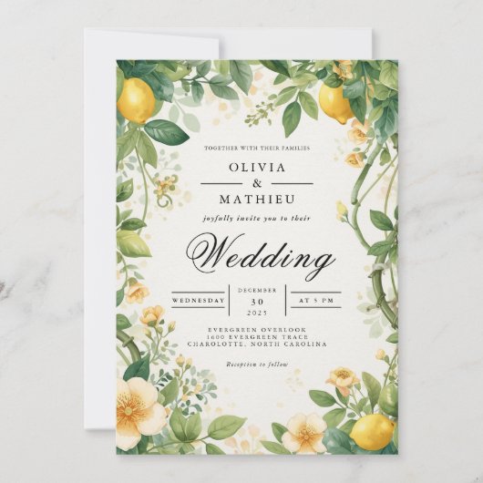 Verdant Citrus Bloom Wedding Kaart (Voorkant)