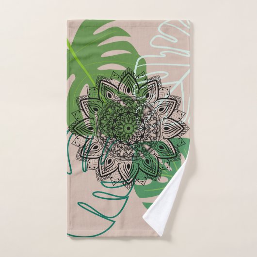 Verdant Embrace: Mandala and Leaf Design Bad Handdoek (Handdoek)