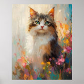 Verdant-Eyed Maine Coon in Spring Flowers Poster (Voorkant)