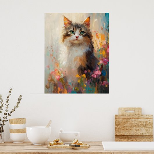 Verdant-Eyed Maine Coon in Spring Flowers Poster (Keuken)